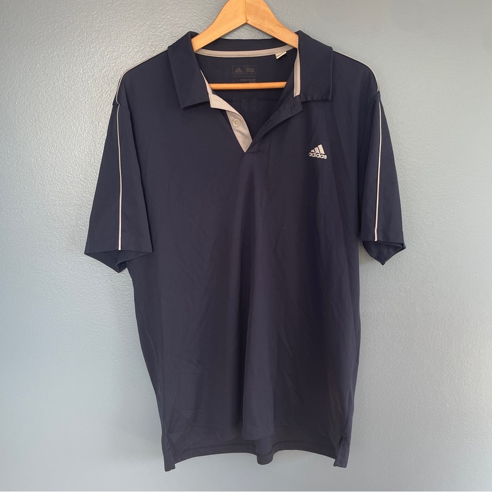 Adidas Men's Dark Blue Polo with White Accents